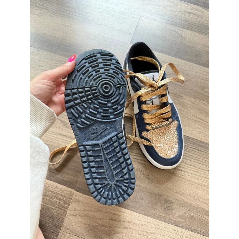 Jordan 1 Low Golf Women 7 Midnight Navy Custom Rhinestone Gold DD9315-104